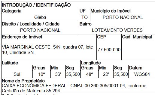 Terreno 40374.31m², BAIRRO PLANO DIRETOR, PORTO NACIONAL TO